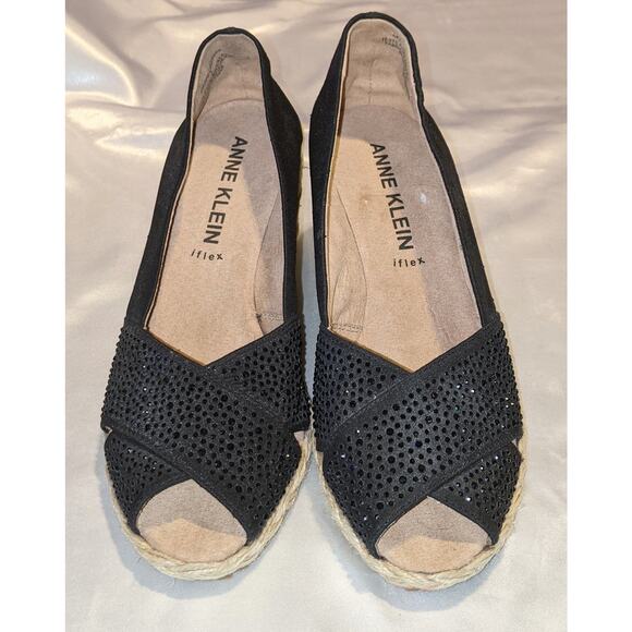 Anne Klein IFlex Women's Ezzie-C Black Wedge Espadrilles Sandals Shoes Size 7 - Picture 3 of 8